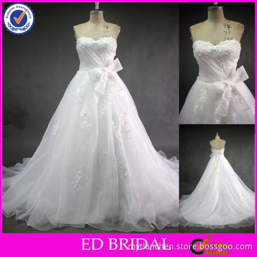 LN94 Stunning Bow Decorated Sweetheart Real Sample Organza Wedding Gowns 2015